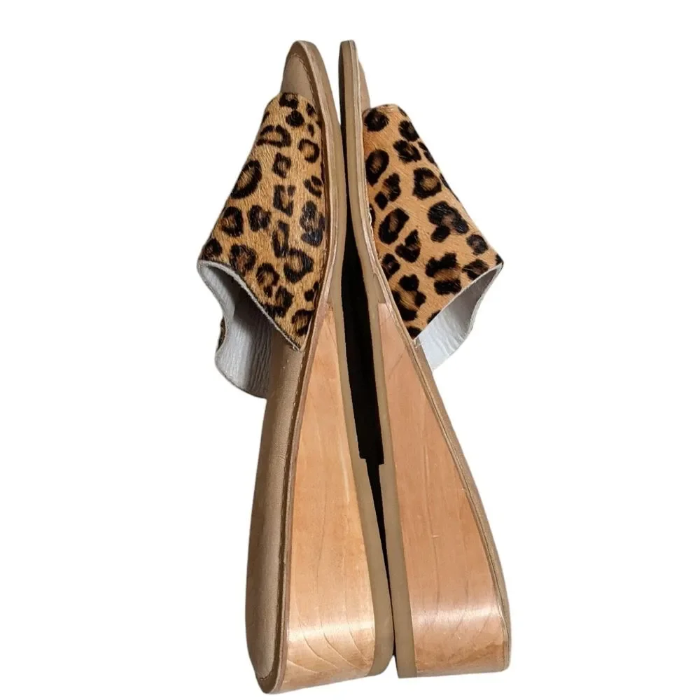 Matisse Beach Tiki cowhide leather slide sandal size 9M animal leopard print